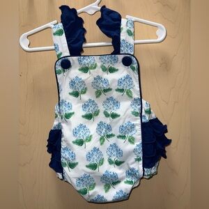 Floral Blue and White Kids Romper